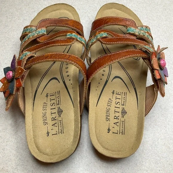 Spring Step L’Artiste Mabel Sandal 38 Camel Floral Pink Stone - Picture 5 of 11